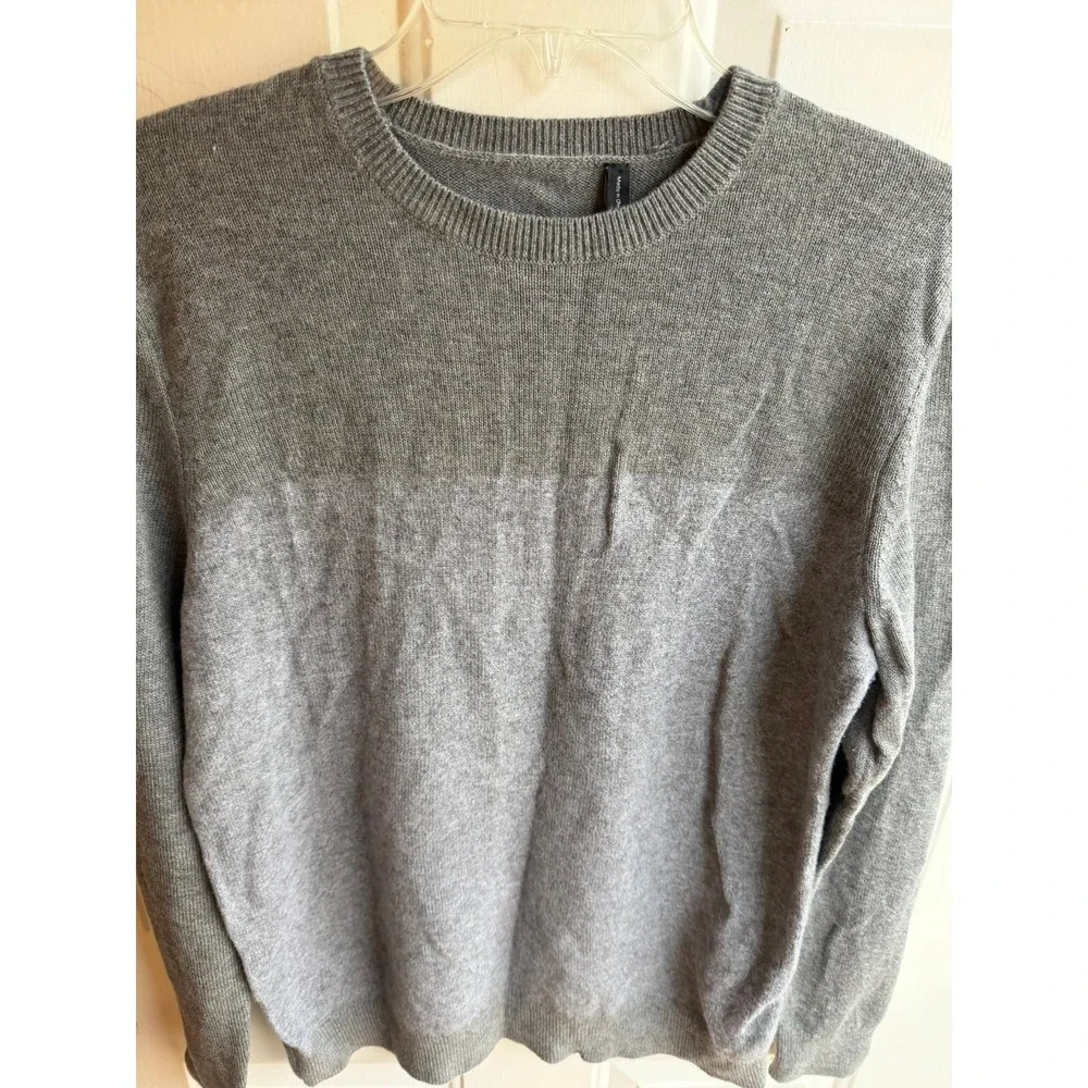 Theory Men's Riland Aria Knit Grey Colorblock Crew Neck Wool Blend Sweater Large